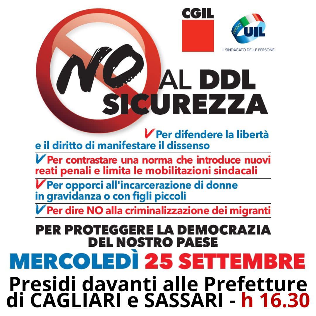 No al ddl sicurezza, Cgil e Uil piazza anche a Cagliari e Sassari